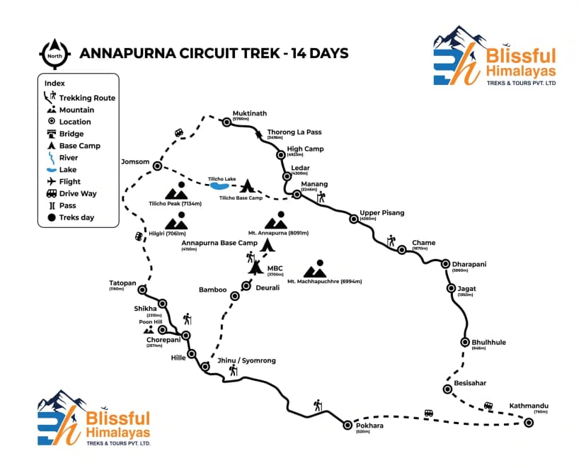 Annapurna Circuit Trek Map 2026: Complete Route Guide with Distance, Elevation & Navigation